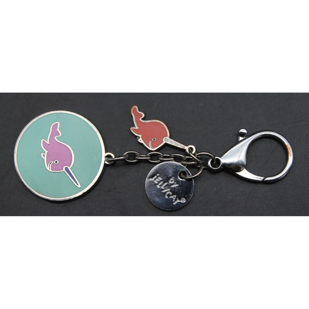 Jellycat Narwhal Metal Enamel Bag Charm Keychain Key Ring Pastel Pink Aqua